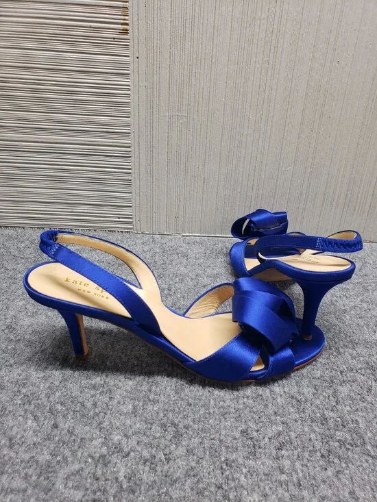 Kate Spade New York Women Heel Shoes Blue Satin Slingback Peep Toe Formal - Picture 13 of 16